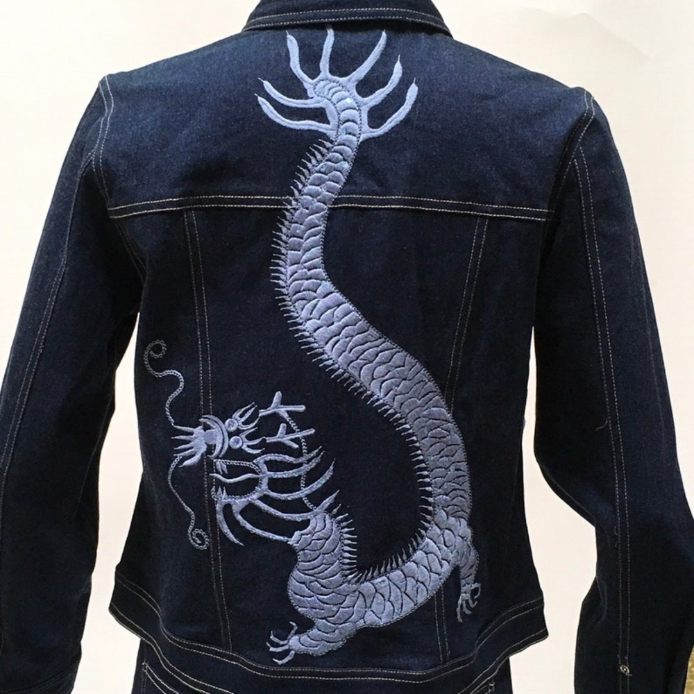 Christine Phillipe Denim Embroidered Sequin Jean Jacket - Picture 4 of 7